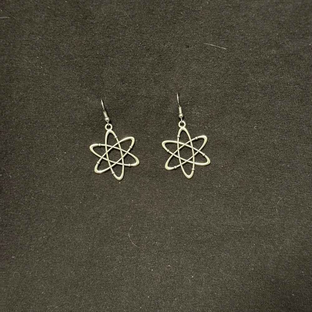 Silver Atomic Model Earrings Minimalist Design - Picture 1 of 3